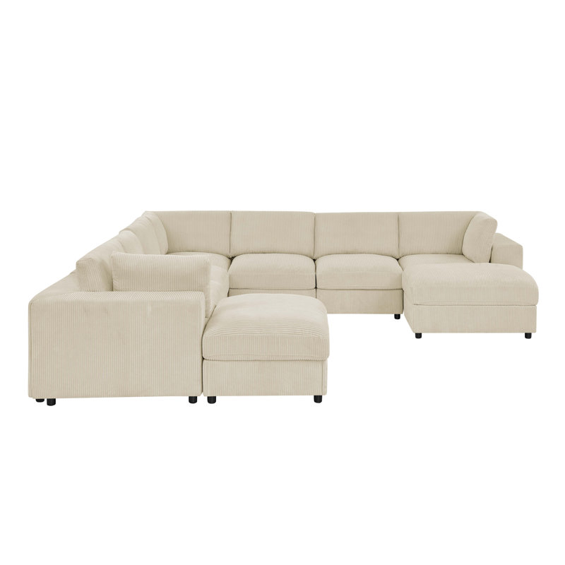 Carforks Corduroy Upholstered Modular Sectional, Beige Corduroy