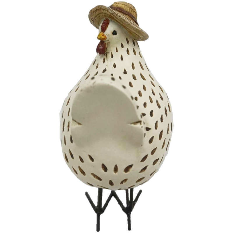 6.3" Resin Hen with Straw Hat