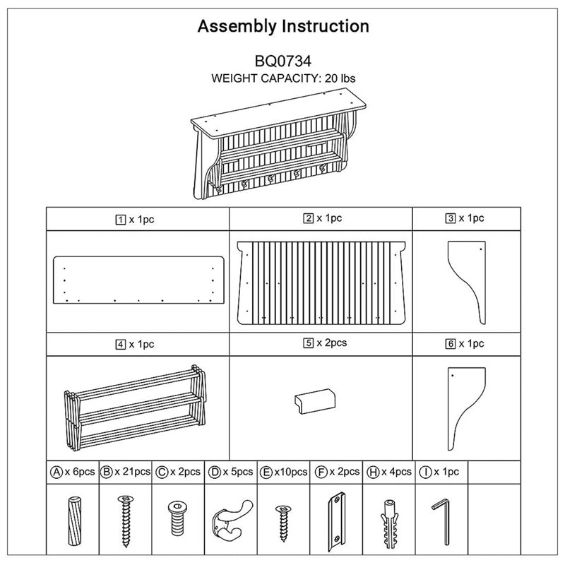 36" White Metal and Wood Wall-Mount Drying Rack with Hooks