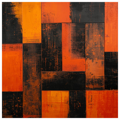 Tapis de bain orange à blocs noirs