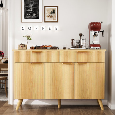 Rangement de cuisine avec tiroirs, tablettes et portes réglables en chêne, buffet cannelé moderne, H 30,7 po, buffet de cuisine aménagé pour la chambre à coucher, finition, profondeur de 47,2 po, attrait élégant