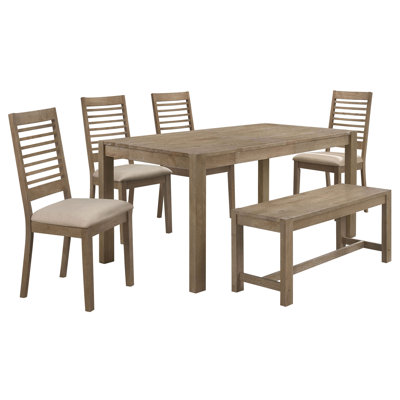 Brown Washed 6-Piece Rectangular Dining Set