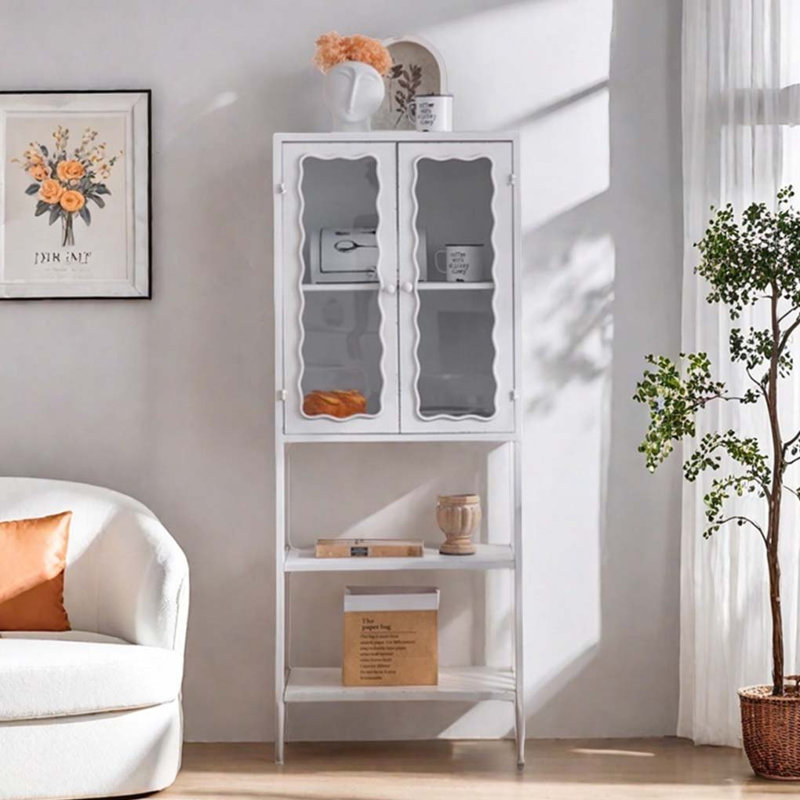 Rustproof Iron Bookcase with Glass Doors