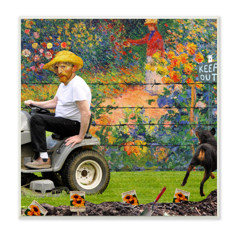 «Van Gogh Gardening Flowers Farmer Dog Collage» par Incado - impression, L 12 po x H 12 po, Plaque murale