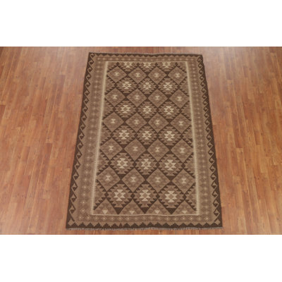 Brown Reversible Wool Kilim Area Rug 5x8