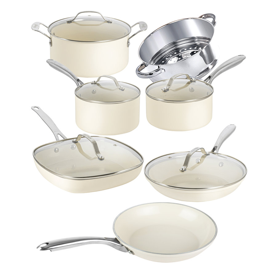 Gotham Steel Naturals Cream 12 Piece Ultra Nonstick Ceramic Cookware Set with Stay Cool Handles, Oven & Dishwasher Safe