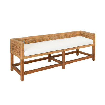 Monterey Cane Bench with Linen Cushion by Worlds Away