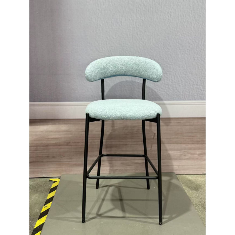 Tabouret de bar bleu à hauteur de comptoir 26 po avec tissu Teddy