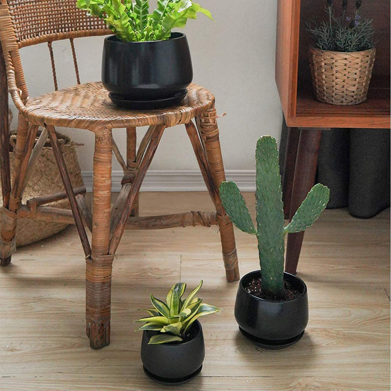 Ceramic Plant Pots 4.1+5.1+6.5 inch, Black