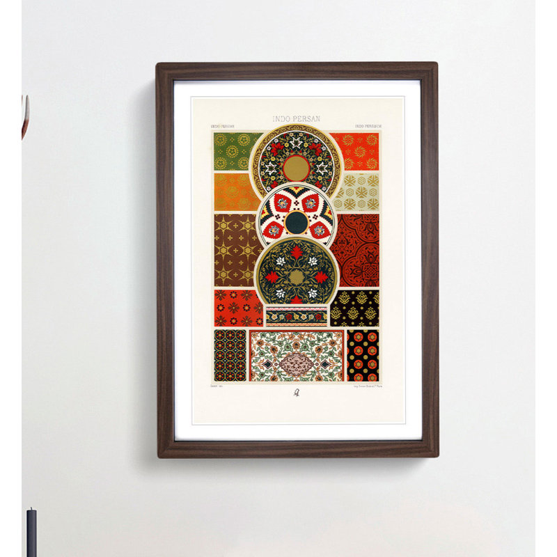 Indo-Persian Themed Patterns by Albert Racinet - Picture Frame Painting Print, Walnut, 60cm H x 40cm W x 2cm D