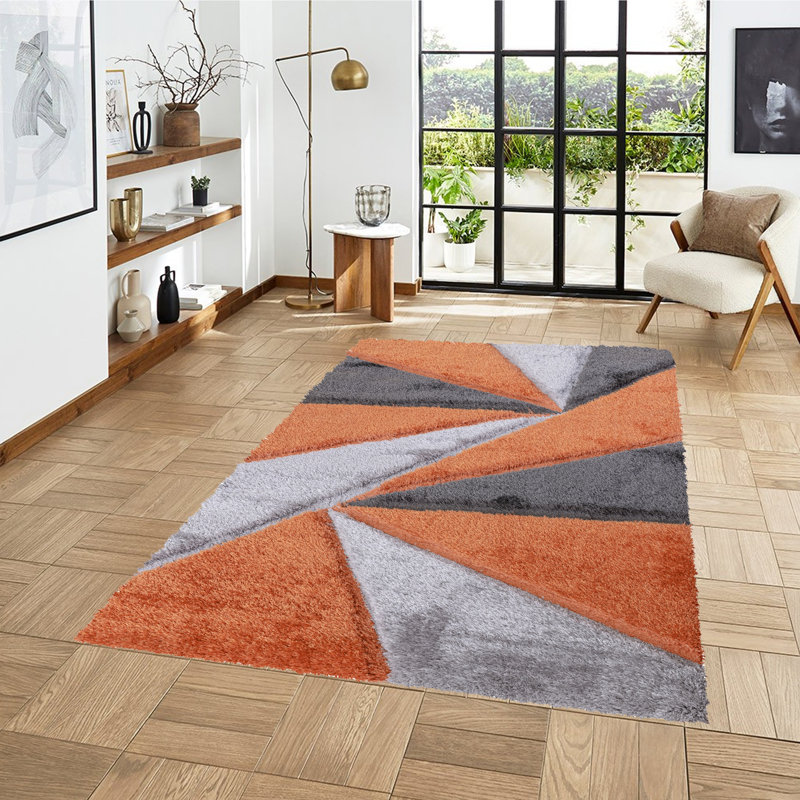 Todi Rug Carpet Runner Mat Geometric Machine Tufted Shag Indoor / Outdoor Area Rug, Rectangle 5'3" x 7'6"