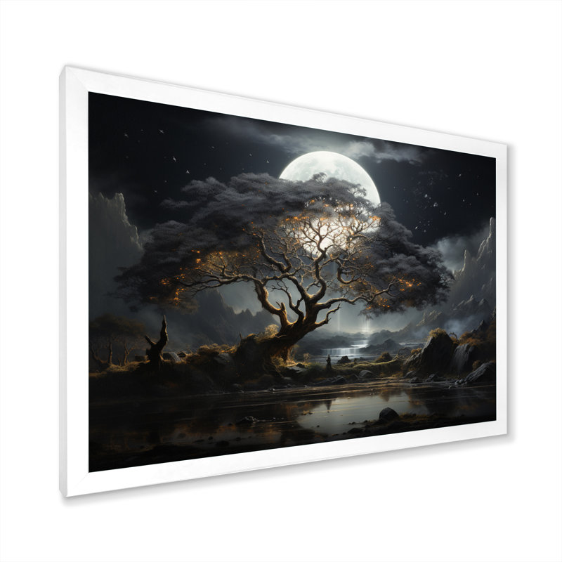 «Grey Tree Essence of Light - Trees», art mural, H 30 po x l 40 po x P 1,5 po, Cadre photo blanc