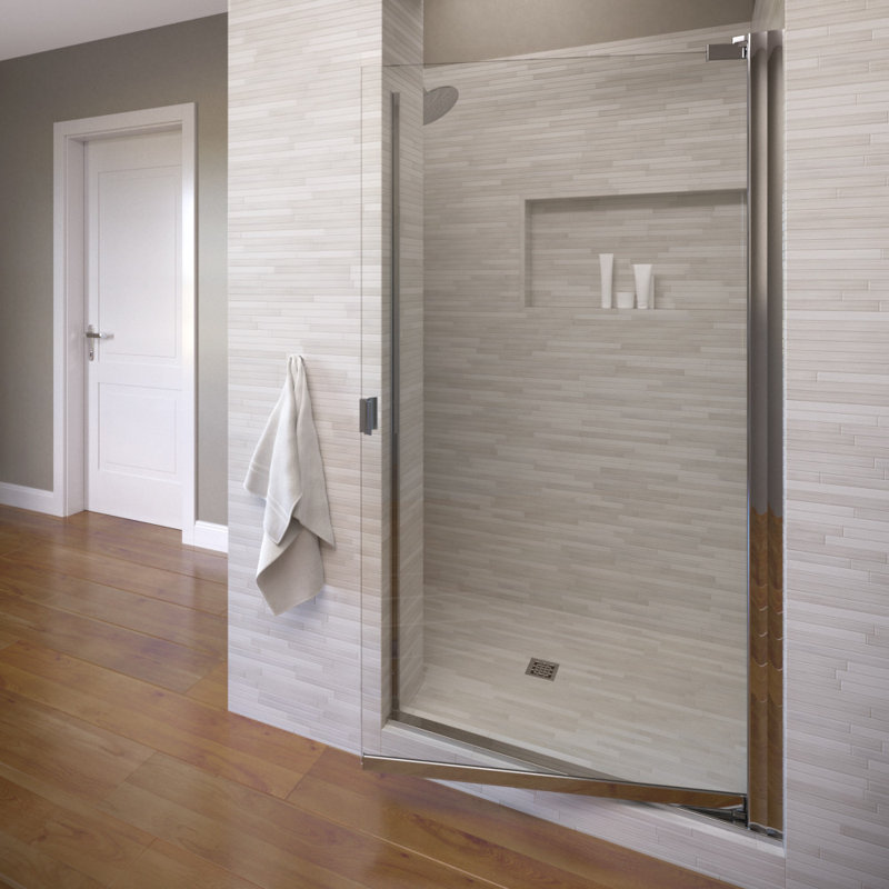 Armon 30.25" W x 66" H Pivot Semi-Frameless Shower Door, Silver, Clear