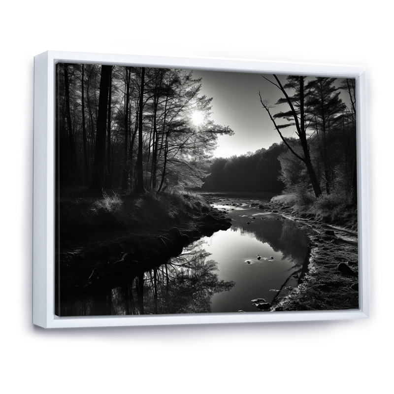 Paysage de forêt enchantée de rivière I, Cadre flottant blanc, 30" H x 40" W