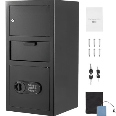 Heavy Duty 3.6 Cubic Feet Cash Safe, Front Drop Slot, Black, Dual Compartments, Alarm Setup Black Safe With Slot And Digital Keypad, Ideal For Office Home, 3 - Tier Storage System, Unlock