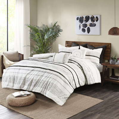 Cotton Duvet Cover With Printed Stripes - Full/queen Chic Look For Bedroom Style