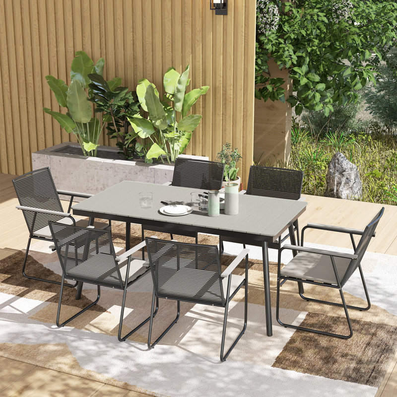 Outsunny 6 Seater Garden Dining Set with Soft Cushions, Grey