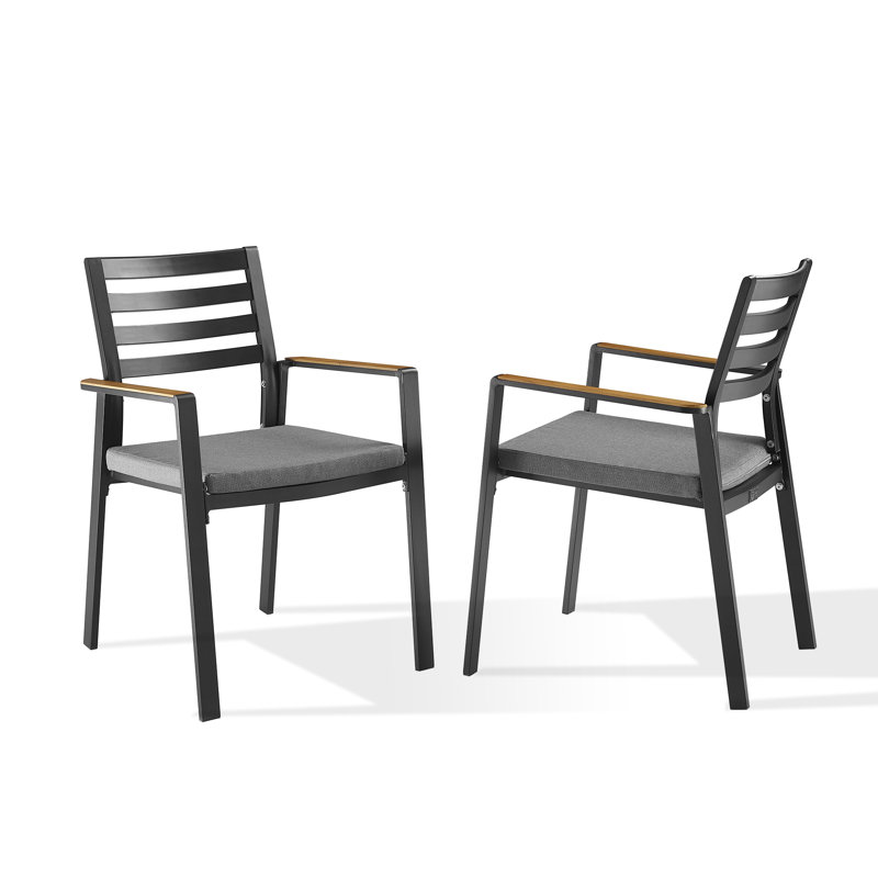 Outdoor Aluminum/Teak Round Dining Set With Olefin Cushions, 4