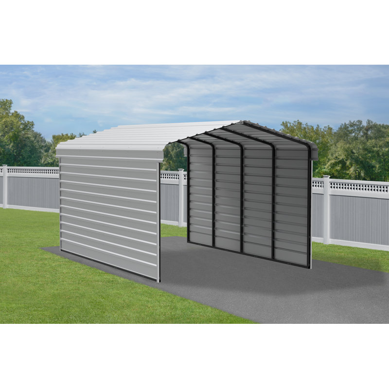 Steel Carport With 2 Side Wall Kits, 12X20X9, White, 10'6" H x 12'2" W x 19'9" D