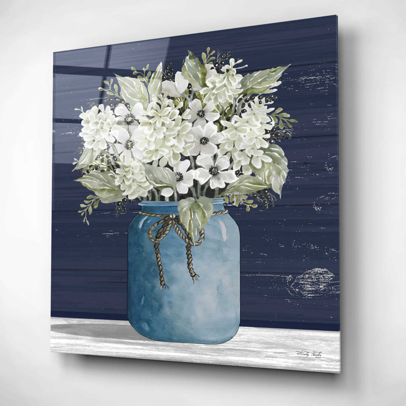 «White Flowers I» par Cindy Jacobs, art mural en verre acrylique, H 12 po x l 12 po x P 0,13 po