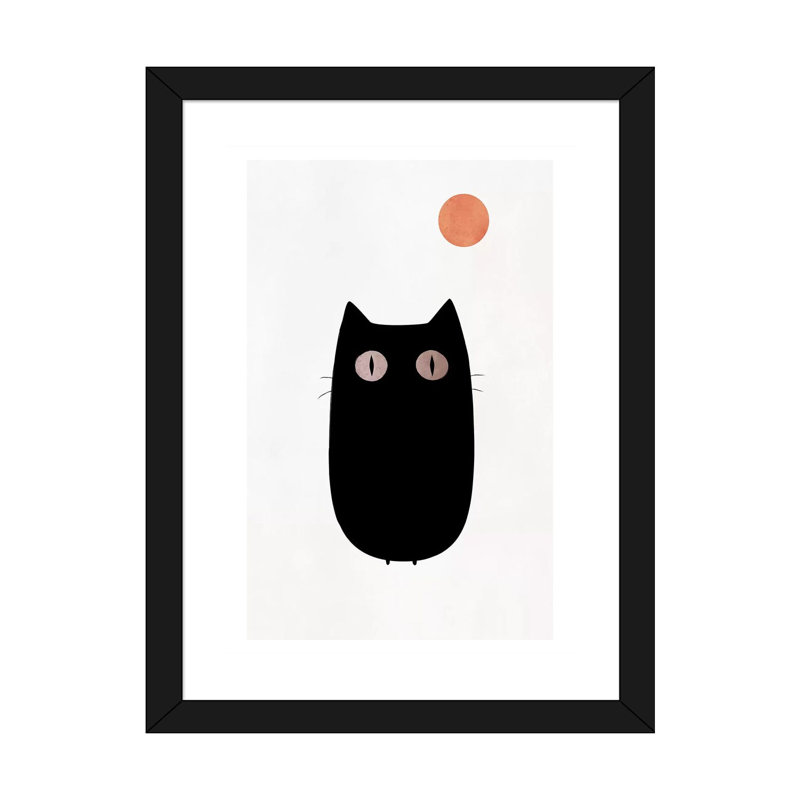 " The Cat " by Kubistika, White, 24" H x 16" W x 1" D, Black Framed Paper