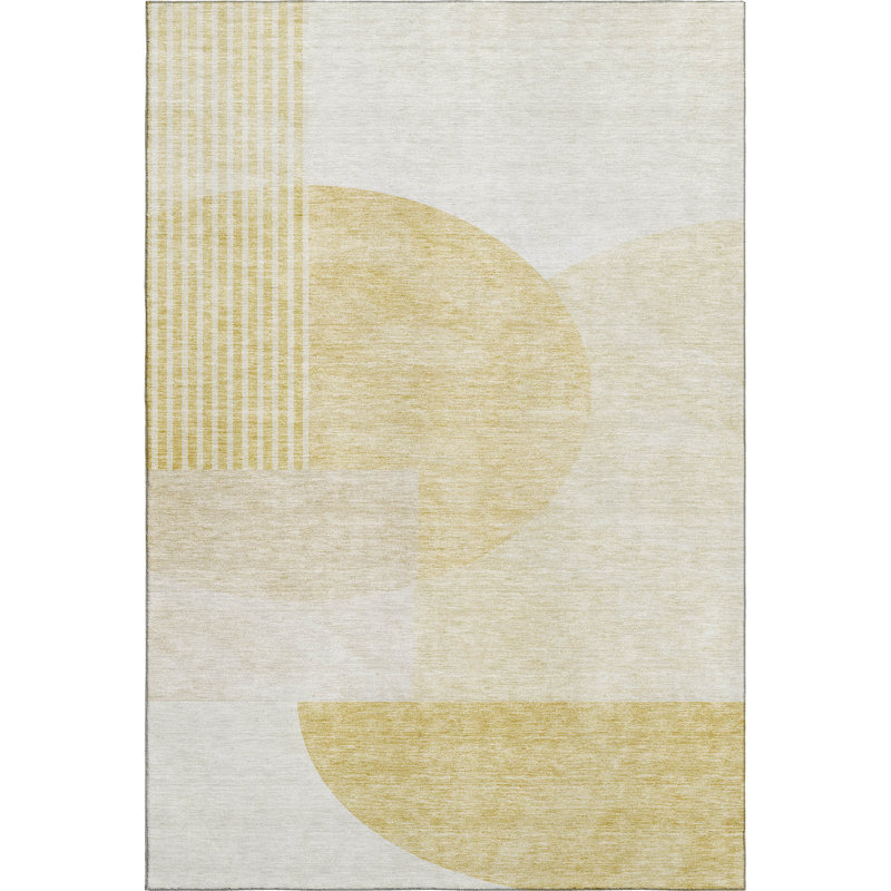 Premium Machine Washable Prisco Gold Rug, Rectangle 2'6" x 3'10"
