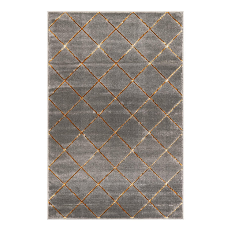 Latitude Run® Checks Novica Rug Gray and Gold