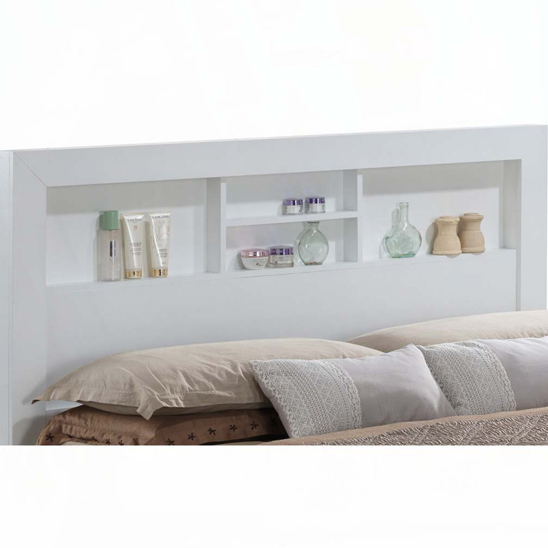 Base de lit plateforme en bois avec rangement, Double, Blanc