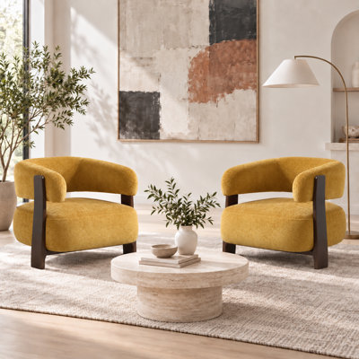 Fauteuil d'appoint moderne rembourré avec dossier arrondi, fauteuil lounge contemporain avec structure en bois pour salon et chambre (paquet de 2)