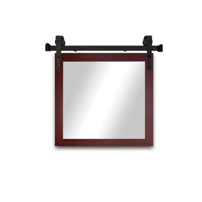 Miroir rustique moderne avec rail de porte de grange en acier