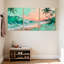 Nautique et plage, plage tropicale, coucher de soleil, vagues, palmiers, océan, ensemble de 3 impressions sur toile-118111518