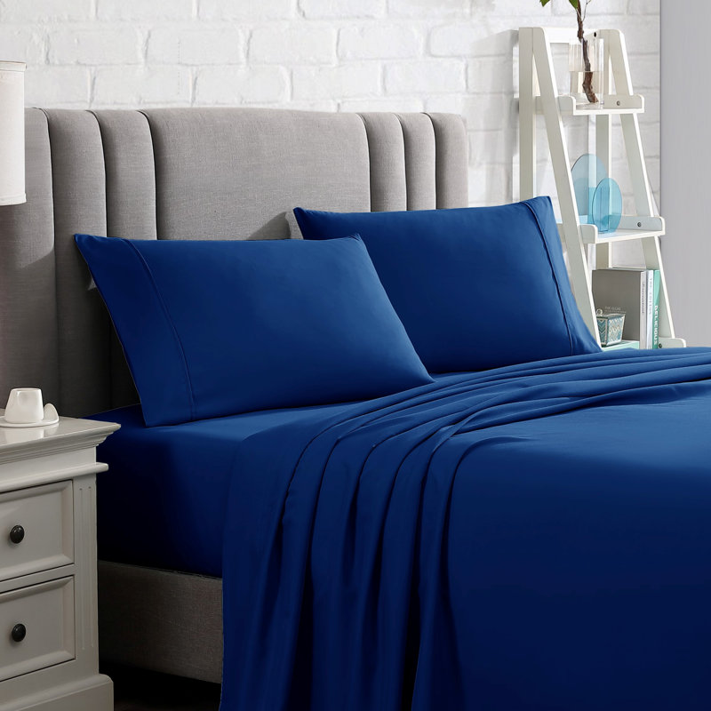  Ensemble de draps en microfibre ultra doux, Ensemble de draps pour très grand lit + drap-hous, Marine