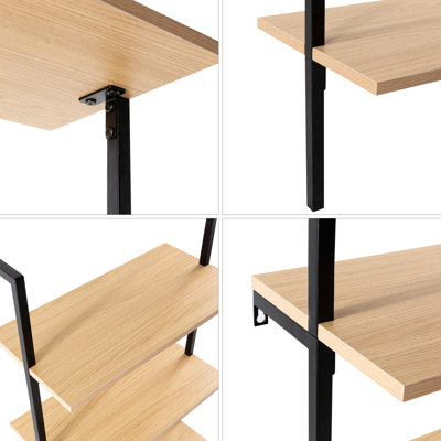 Bibliothèque échelle industrielle en bois à 5 tablettes avec cadre en métal Honoria