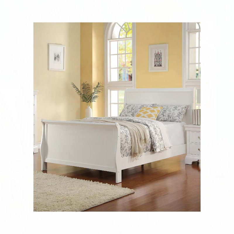 CurvedPanel Bed with Wood Headboard and Footboard, Twin, White