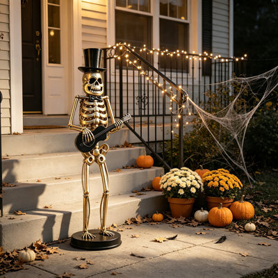 Metal Skeleton Guitarist Outdoor Garden Statue