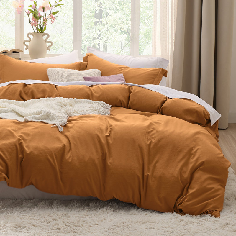 Bedsure Microfiber Duvet Cover King Size - Prewashed Cotton-Like Extra Soft Bedding Set (Set of 3), Honey Ginger