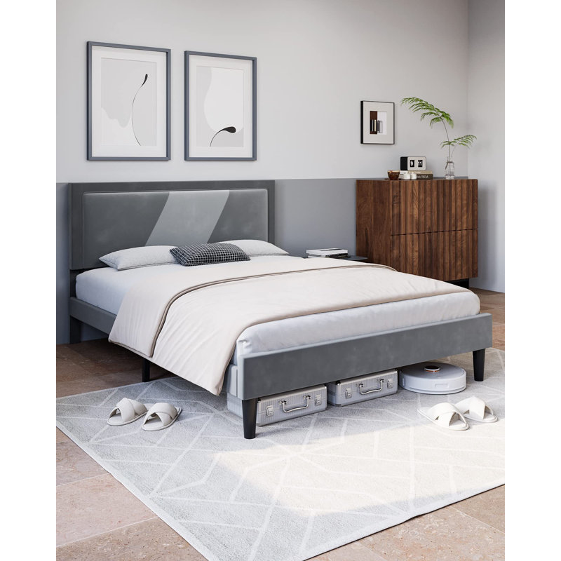 Patmar Upholstered Metal Platform Bed, Full / Double, Light Blue
