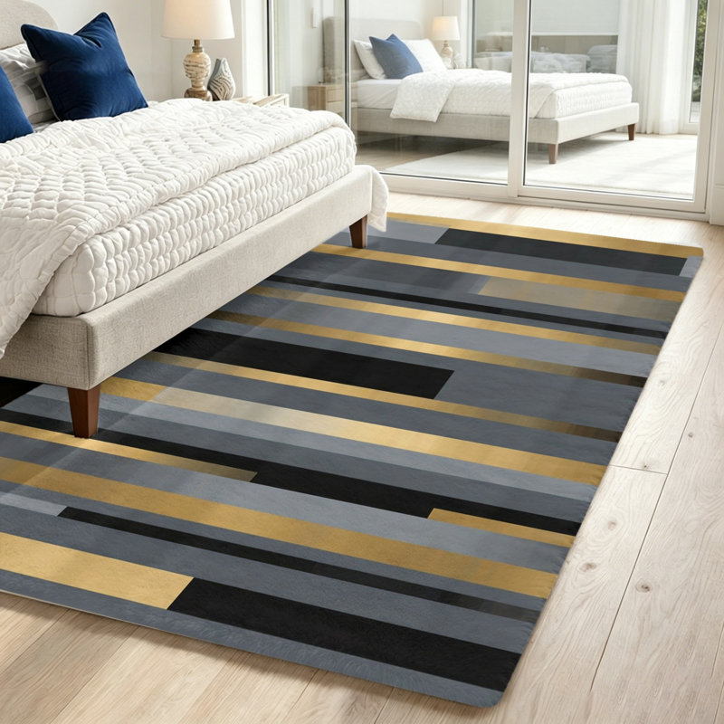 Geometric Stripe Area Rug, Modern Abstract Design Floor Mat, Non-Slip Soft Indoor, Machine Washable Carpet for Living Room, Bedroom, Entryway, Home Office and Dining Spaces
