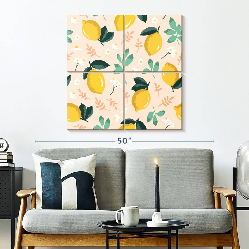 Motif Yarlin citron et fleurs, H 32 po x l 32 po
