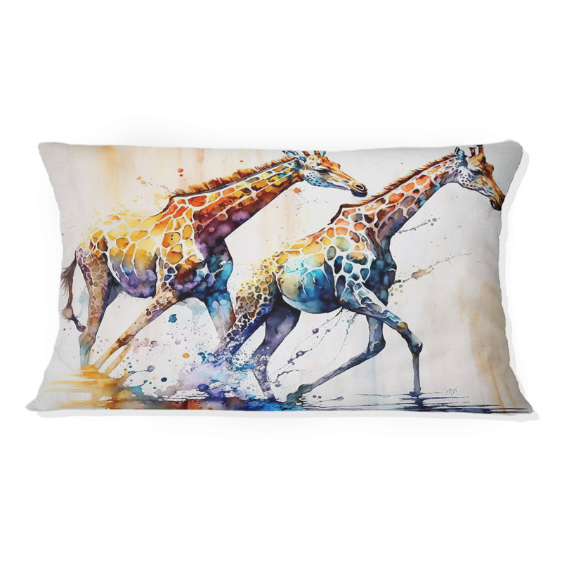 Giraffes Running - Giraffe Printed Throw Pillow