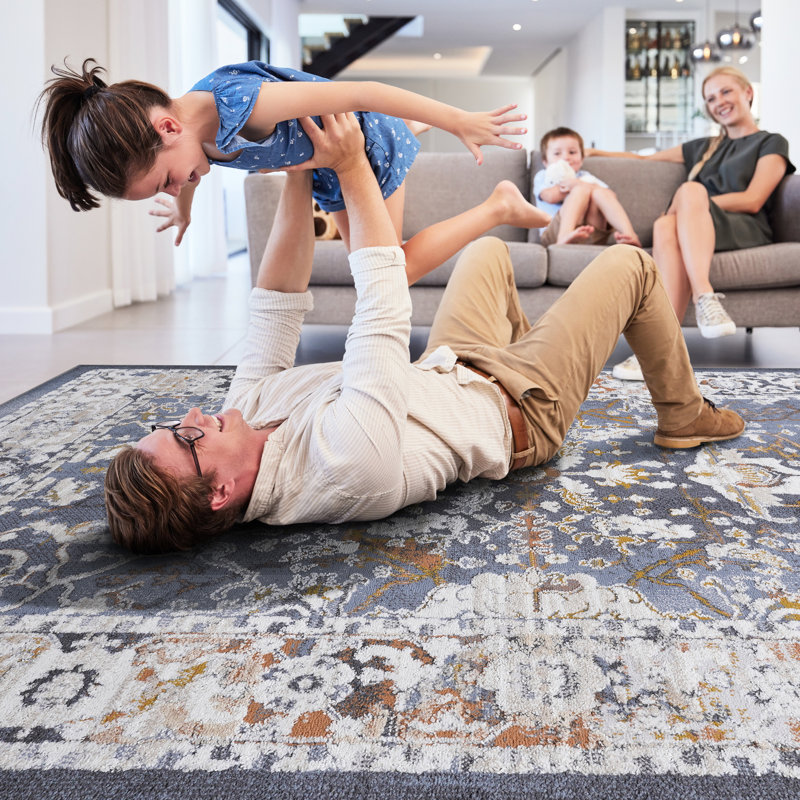 6 x 9 tapis bleu tissé et tissé - Teinture, hygiénique pour le salon, salle à manger, salle à manger