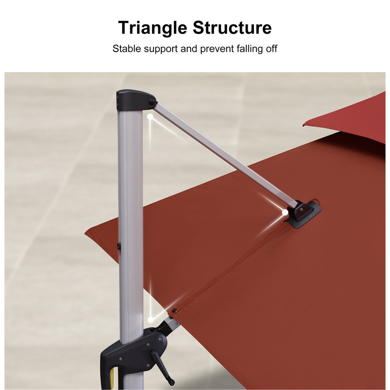 Justhin 3.3m Square Cantilever Umbrella With Base, Brick Red