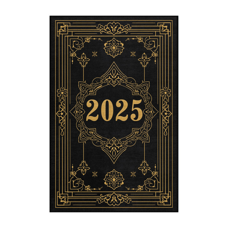 Machine Washable Bleigh New Years Modern & Contemporary Abstract Rug in Black – Black Binding, 2x3