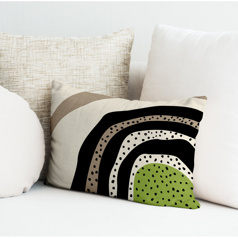 Coussin décoratif intérieur / extérieur en polyester filé Willow, Chartreuse / blanc cassé / beige / noir