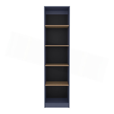 Home Xs Bookcase With 5-Tier Shelves And Slim Design, For Compact Style Living Room, Bedroom or Office Decor, Natural Oak, Navy Blue