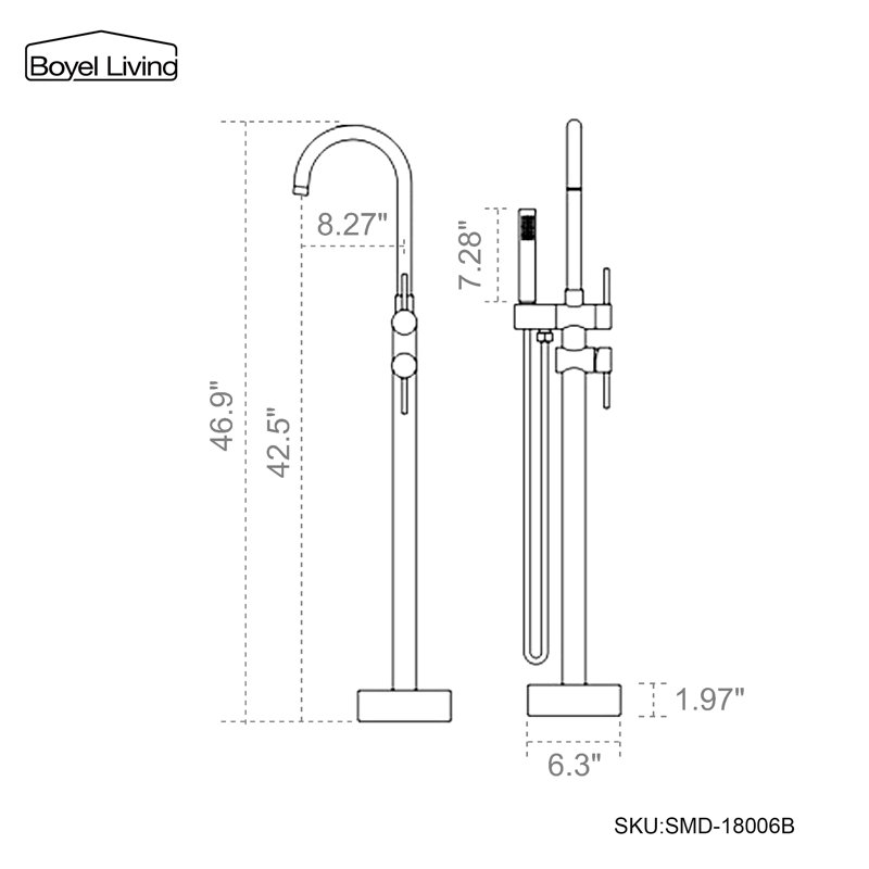 Floor Tub Filler with Diverter, Black