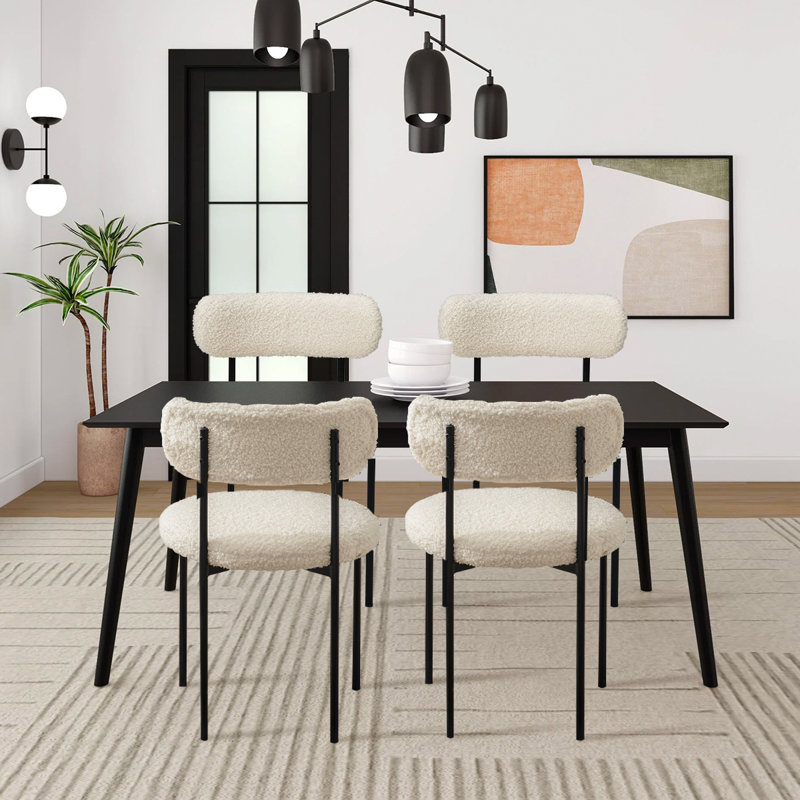 White Teddy Upholstered Metal Frame Side Chair Set of 2