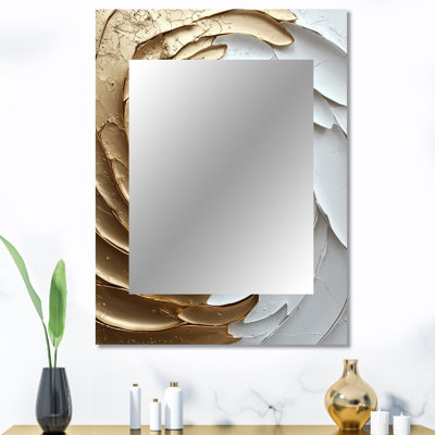 «White and Gold Rose Love Spiral II», miroir mural décoratif à spirales abstraites, grand miroir moderne, art imprimé en métal