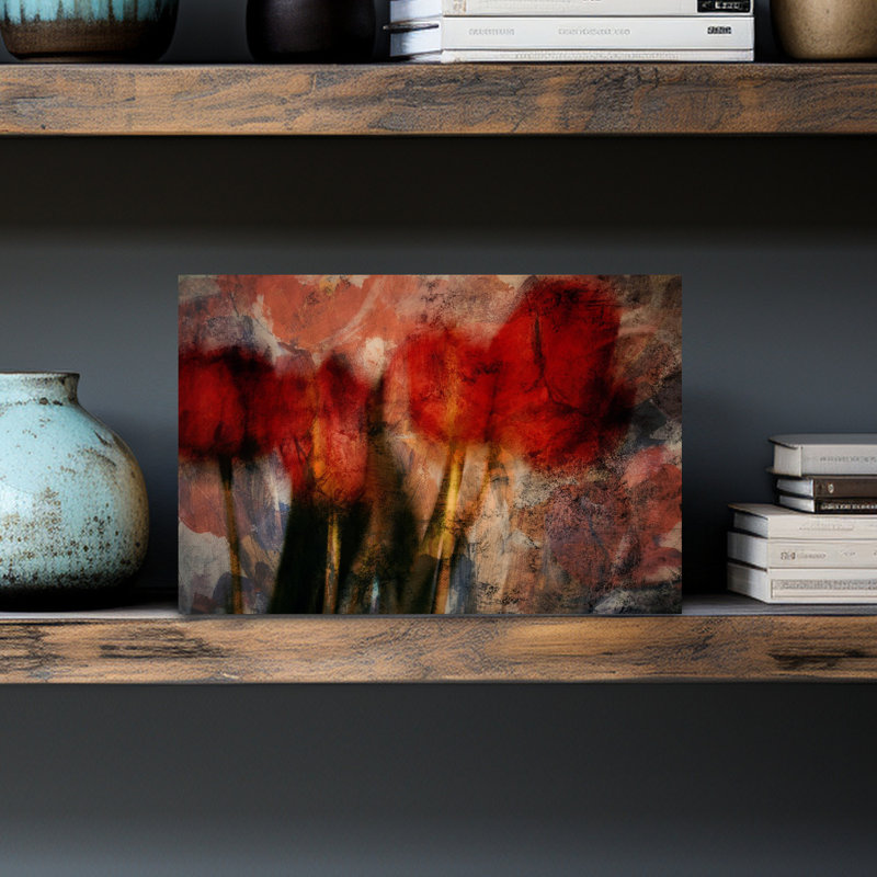 «Red Tulips», art mural contemporain abstrait, H 18 po x l 12 po