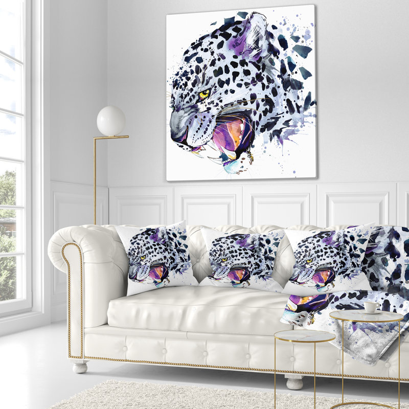 Oreiller de style animal ferocious snow leopard, 18 po x 18 po, Coussin décoratif